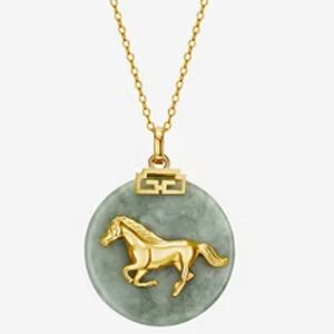 Gold Horse Jade Pendant Necklace - Elegant Green & Gold Women’s Jewelry